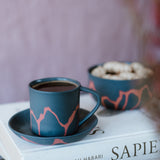 RASPBERRY PORCELAIN TURKISH COFFEE CUP AND PLATE