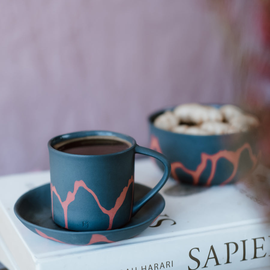 RASPBERRY PORCELAIN TURKISH COFFEE CUP AND PLATE