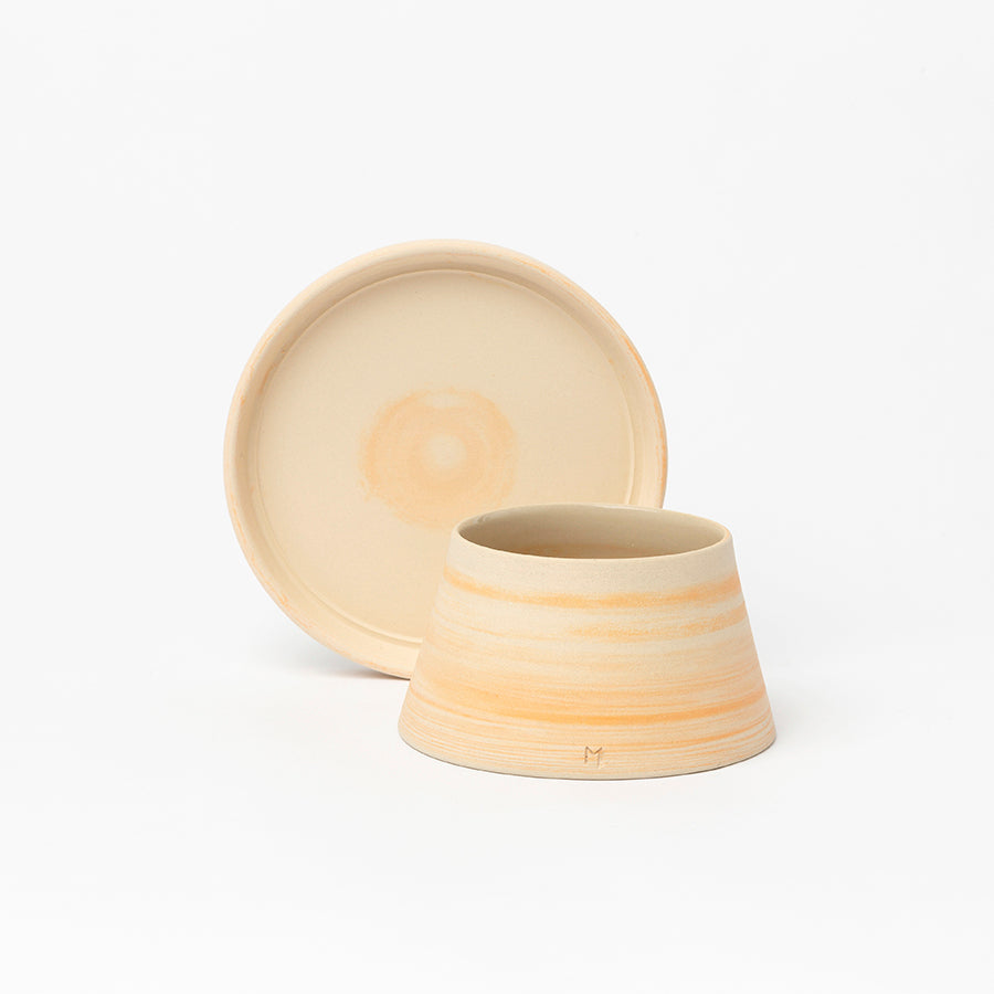 FLAME STONEWARE ESPRESSO CUP AND PLATE