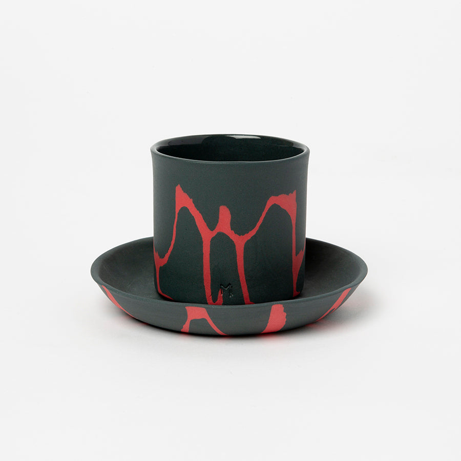 RASPBERRY PORCELAIN ESPRESSO CUP AND PLATE
